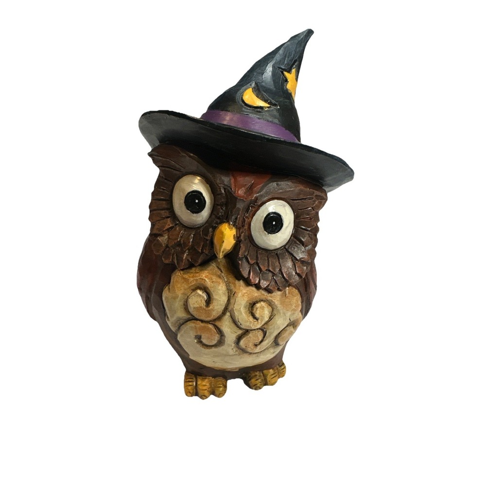 Jim Shore 4 Inch Halloween Owl wearing Wizard Hat Bird Figure Figurine
